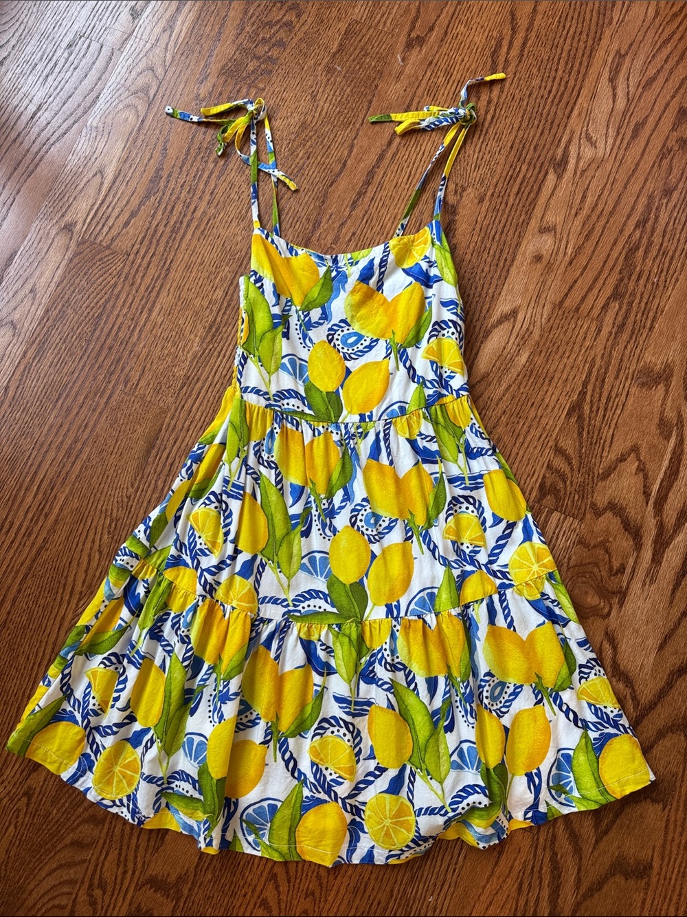Girls Yellow Lemon Print Sundress with Tie Straps